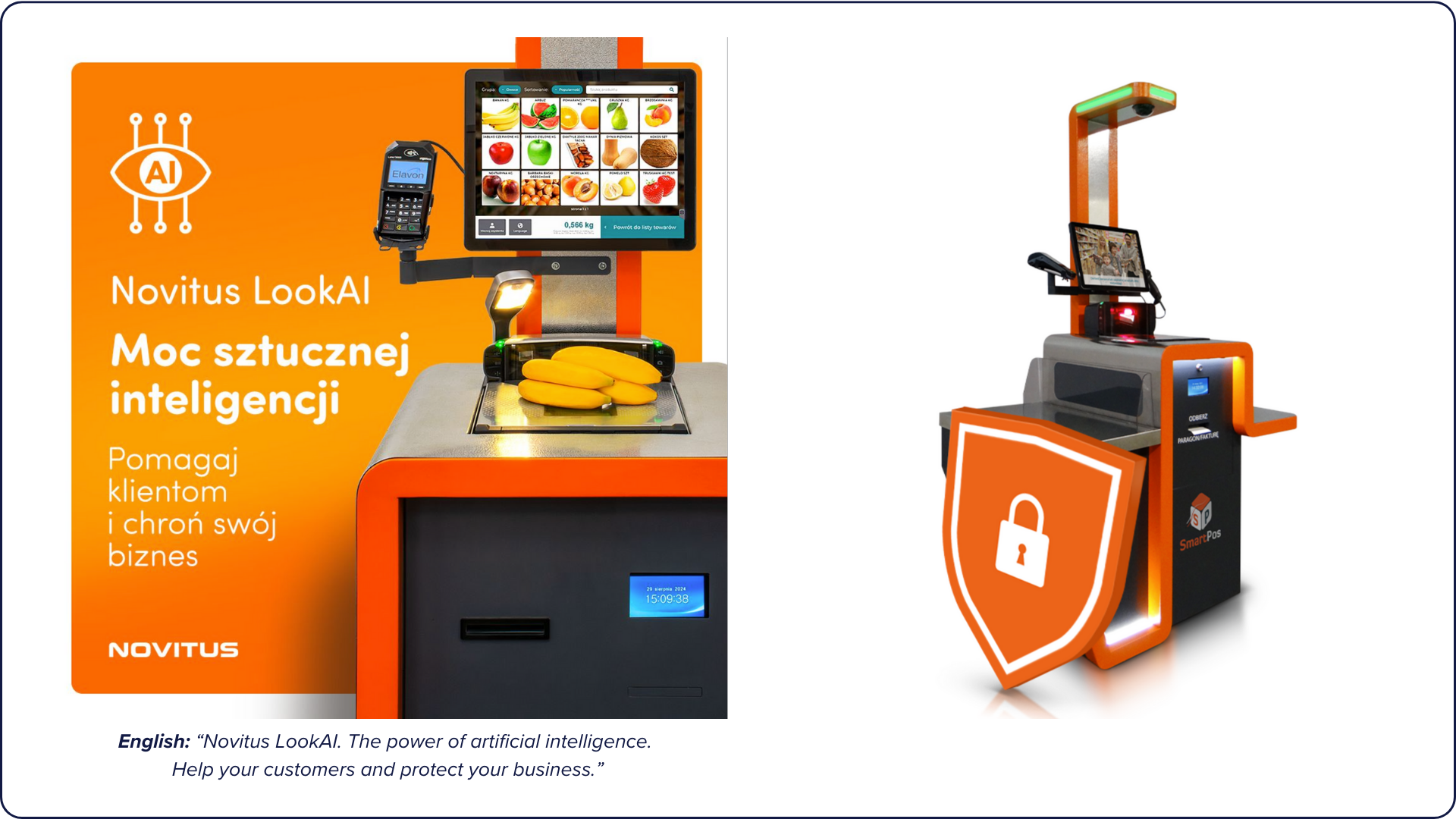 Novitus LookAI self-checkout scale using AI product recognition